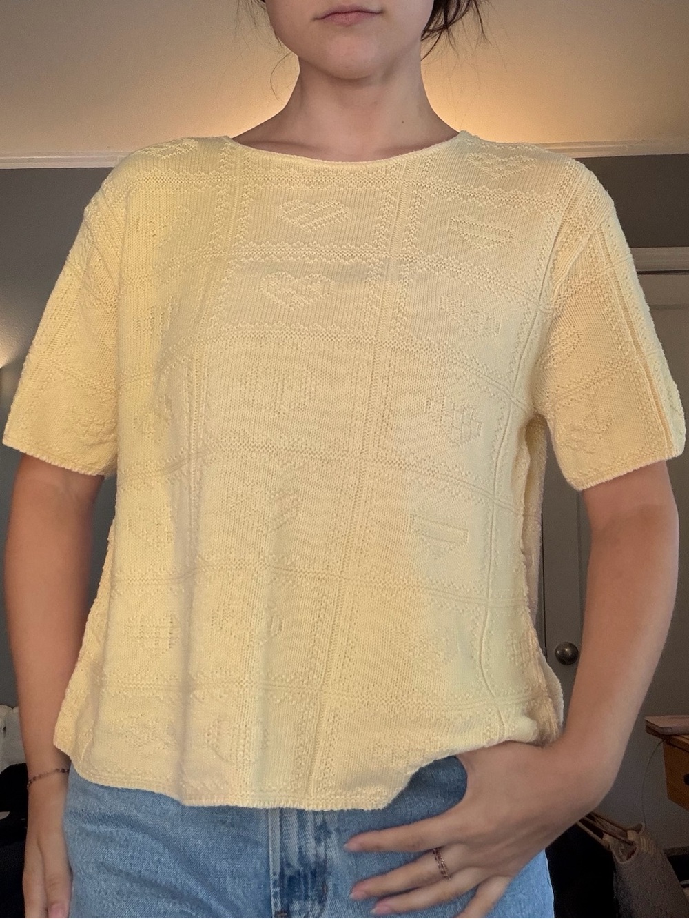 Vintage 100% Cotton Butter Yellow Short-Sleeve Knit Top